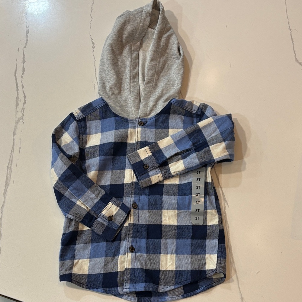 Carter's Navy and White Checkered Hoodie Shirt